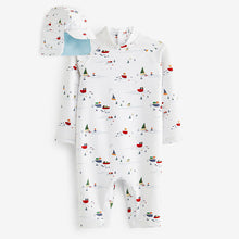 Load image into Gallery viewer, Pale Blue Boats Sunsafe Swimsuit & Hat 2 Piece Set (3mths-5yrs)