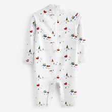 Load image into Gallery viewer, Pale Blue Boats Sunsafe Swimsuit & Hat 2 Piece Set (3mths-5yrs)