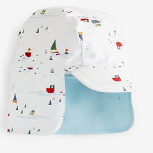Load image into Gallery viewer, Pale Blue Boats Sunsafe Swimsuit & Hat 2 Piece Set (3mths-5yrs)