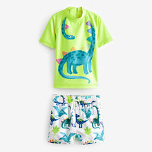 Load image into Gallery viewer, Yellow Dinosaur Sunsafe Top and Shorts Set