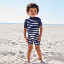 Load image into Gallery viewer, Navy Stripe Sunsafe All-In-One Swimsuit