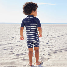 Load image into Gallery viewer, Navy Stripe Sunsafe All-In-One Swimsuit