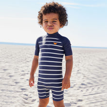 Load image into Gallery viewer, Navy Stripe Sunsafe All-In-One Swimsuit