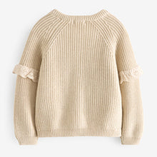 Load image into Gallery viewer, Ecru Cream Marl Broderie Frill Cardigan (3mths-4-5yrs)