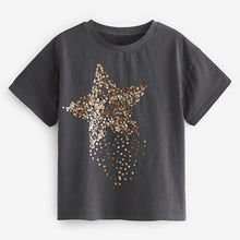 Load image into Gallery viewer, Charcoal Grey Sequin Star T-Shirt (3-12yrs)