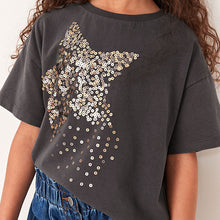 Load image into Gallery viewer, Charcoal Grey Sequin Star T-Shirt (3-12yrs)
