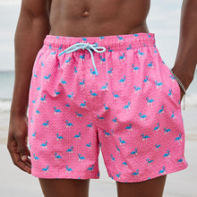 Load image into Gallery viewer, Bright Pink Mini Flamingo Printed Swim Shorts
