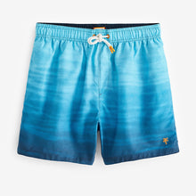 Load image into Gallery viewer, Blue Textured Ombre Regular Fit Printed Swim Shorts