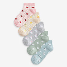 Load image into Gallery viewer, Pastel Spring Animal Print Trainers Socks 5 Pack