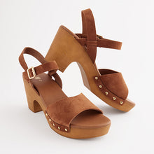 Load image into Gallery viewer, Tan Brown Clog Heeled Sandals