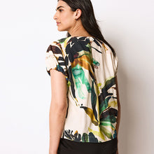 Load image into Gallery viewer, Rainbow Leaf Print Gathered Short Sleeve Textured Boxy T-Shirt
