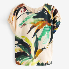 Load image into Gallery viewer, Rainbow Leaf Print Gathered Short Sleeve Textured Boxy T-Shirt