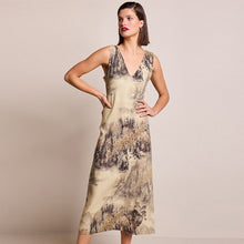 Load image into Gallery viewer, Brown Scenic Print Linen Blend V-Neck Midi Dress