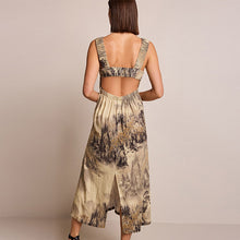Load image into Gallery viewer, Brown Scenic Print Linen Blend V-Neck Midi Dress
