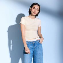 Load image into Gallery viewer, Ecru/Cream Soft Touch Slinky Crew Neck Short Sleeve T-Shirt