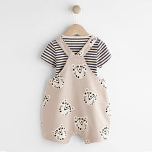 Load image into Gallery viewer, Neutral Dino Baby Woven Dungarees and Bodysuit Set