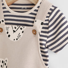 Load image into Gallery viewer, Neutral Dino Baby Woven Dungarees and Bodysuit Set