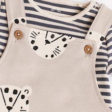 Load image into Gallery viewer, Neutral Dino Baby Woven Dungarees and Bodysuit Set