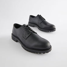 Load image into Gallery viewer, Black Leather Cleated Sole Derby Shoes