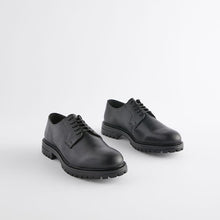 Load image into Gallery viewer, Black Leather Cleated Sole Derby Shoes