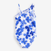 Load image into Gallery viewer, Blue Flower One Shoulder Swimsuit