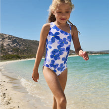 Load image into Gallery viewer, Blue Flower One Shoulder Swimsuit