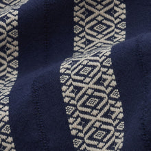 Load image into Gallery viewer, Navy Textured Stripe Short Sleeve Cuban Collar Shirt