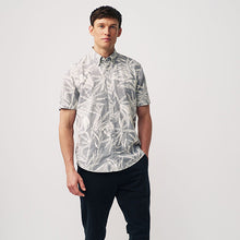 Load image into Gallery viewer, Grey 100% Cotton Textured Floral Short Sleeve Oxford Shirt