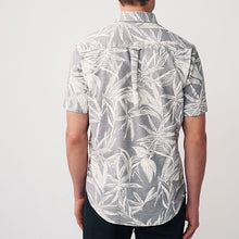 Load image into Gallery viewer, Grey 100% Cotton Textured Floral Short Sleeve Oxford Shirt