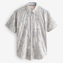 Load image into Gallery viewer, Grey 100% Cotton Textured Floral Short Sleeve Oxford Shirt