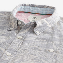 Load image into Gallery viewer, Grey 100% Cotton Textured Floral Short Sleeve Oxford Shirt