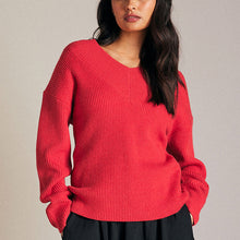 Load image into Gallery viewer, Red V-Neck Knit Jumper