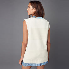 Load image into Gallery viewer, Ecru Cream Stitch Detail Knitted V-Neck Tank Vest