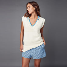 Load image into Gallery viewer, Ecru Cream Stitch Detail Knitted V-Neck Tank Vest