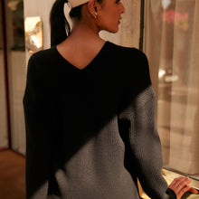 Load image into Gallery viewer, Black Relaxed Fit Ribbed V-Neck Knitted Jumper