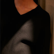 Load image into Gallery viewer, Black Relaxed Fit Ribbed V-Neck Knitted Jumper