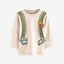 Load image into Gallery viewer, Natural 100% Cotton Long Sleeve Printed Backpack T-Shirt (3mths-6yrs)