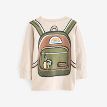 Load image into Gallery viewer, Natural 100% Cotton Long Sleeve Printed Backpack T-Shirt (3mths-6yrs)