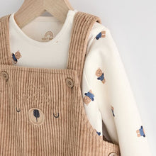 Load image into Gallery viewer, Tan Brown Corduroy 100% Cotton Baby Dungarees and Bodysuit Set (0mths-18mths)