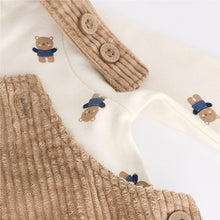 Load image into Gallery viewer, Tan Brown Corduroy 100% Cotton Baby Dungarees and Bodysuit Set (0mths-18mths)