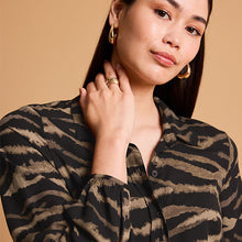 Load image into Gallery viewer, Black/Brown Zebra Print Mini Belted Shirt Dress