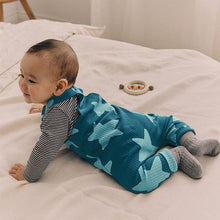 Load image into Gallery viewer, Navy Blue Star Jersey Baby Dungarees And Bodysuit Set