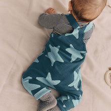 Load image into Gallery viewer, Navy Blue Star Jersey Baby Dungarees And Bodysuit Set