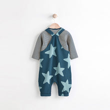 Load image into Gallery viewer, Navy Blue Star Jersey Baby Dungarees And Bodysuit Set