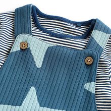 Load image into Gallery viewer, Navy Blue Star Jersey Baby Dungarees And Bodysuit Set