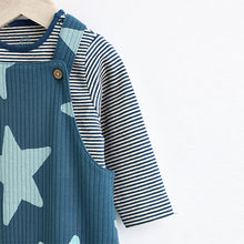 Load image into Gallery viewer, Navy Blue Star Jersey Baby Dungarees And Bodysuit Set
