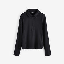 Load image into Gallery viewer, Black Long Sleeve Collared Zip Top
