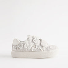 Load image into Gallery viewer, White Glitter Standard Fit (F) Butterfly Touch Fasten Strap Trainers