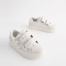 Load image into Gallery viewer, White Glitter Standard Fit (F) Butterfly Touch Fasten Strap Trainers