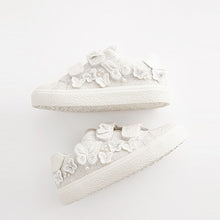 Load image into Gallery viewer, White Glitter Standard Fit (F) Butterfly Touch Fasten Strap Trainers